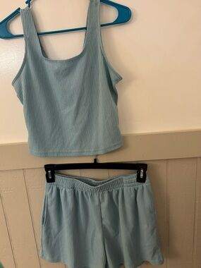 Light Blue Ribbed Tank & Shorts Set